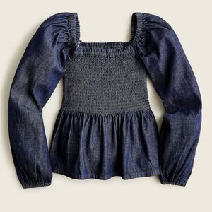 J Crew Dark Chambray Smocked Bodice Smocked Top